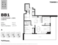 The Amazing Brentwood - Tower 5 Plan BB1 2 bed+DEN+2 bath